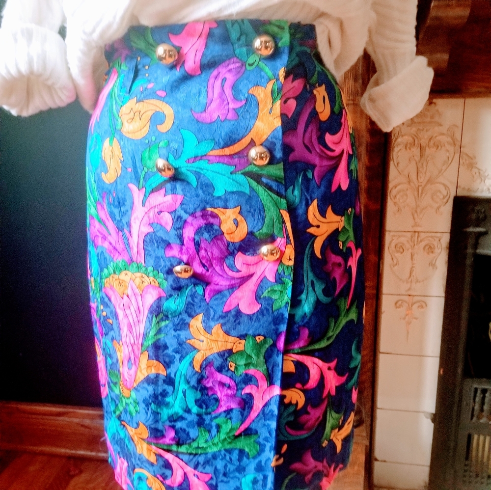 Vintage Designer Flora Kung Silk Skirt